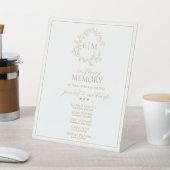 Gold Leafy Crest Monogram in Loving Memory Reclamebord Met Voetstuk (Insitu)
