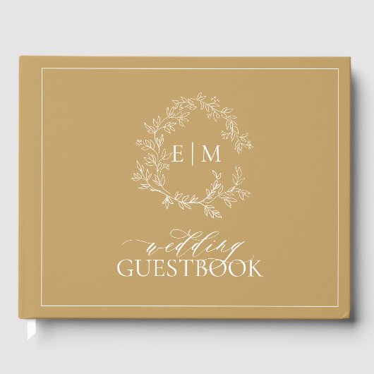 Gold Leafy Crest Monogram Mariage livre d'or (Recto)