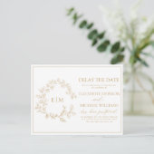 Gold Leafy Crest Monogram Vertraging datum Uitnodiging Briefkaart (Staand voorkant)