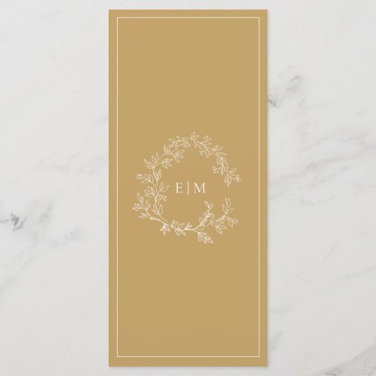 Gold Leafy Crest Monogram Weddenschap Menu (Achterkant)