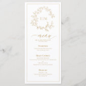 Gold Leafy Crest Monogram Weddenschap Menu (Voorkant)