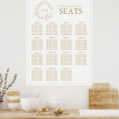 Gold Leafy Crest Monogram Weddenschap Poster (Keuken)