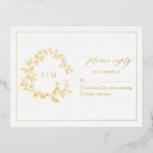 Gold Leafy Crest Monogram Weddenschap RSVP-kaart Folie Uitnodiging Briefkaart (Voorkant)