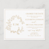 Gold Leafy Crest Monogram wijzigen Datum Uitnodiging Briefkaart (Voorkant)