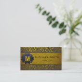Gold Leather Black Damask Border Visitekaartje (Staand voorkant)