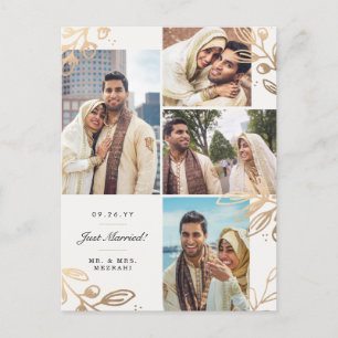 Gold Leaves 4 Photo Wedding Announding Aankondigingskaart