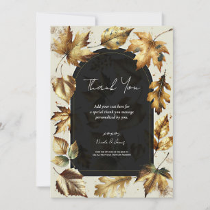 Gold Leaves Almond Beige & Black Glam Bedankt Kaart