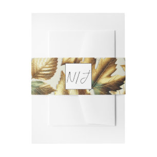 Gold Leaves Almond Beige Glam Fall Wedding Uitnodigingen Wikkel