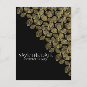 Gold Leaves Black Autumn Elegance Save the Date Aankondigingskaart