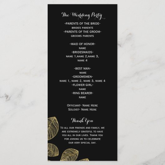Gold Leaves Black Herfst Wedding Programma (Achterkant)