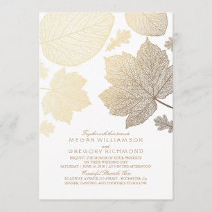 Gold Leaves Elegant Fall Wedding Kaart
