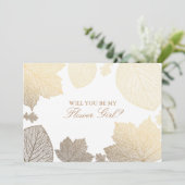 Gold Leaves Fall Wedding Bloemenmeisje Kaart (Staand voorkant)
