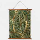 Gold Leaves Forest Green Elegant Pattern Hangend Wandkleed (Voorkant)