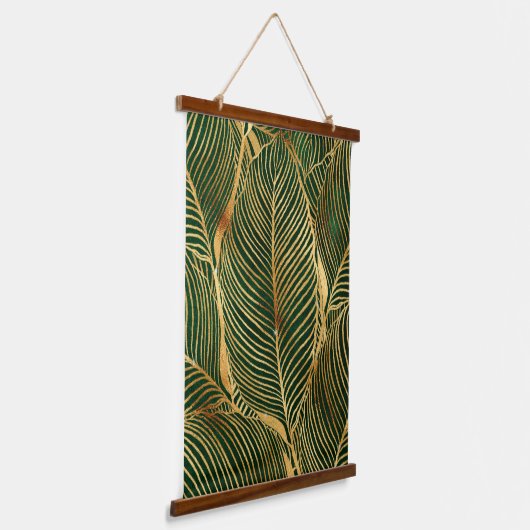 Gold Leaves Forest Green Elegant Pattern Hangend Wandkleed (Gebogen)