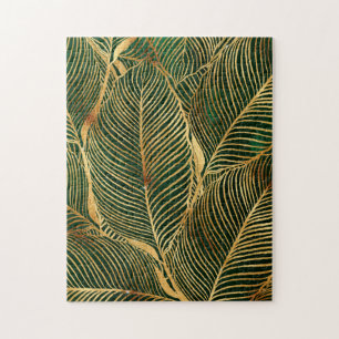 Gold Leaves Forest Green Elegant Pattern Legpuzzel