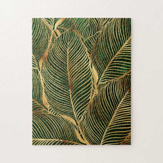 Gold Leaves Forest Green Elegant Pattern Legpuzzel (Verticaal)