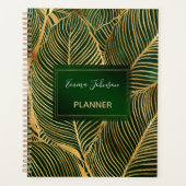 Gold Leaves Forest Green Elegant Pattern Planner (Voorkant)