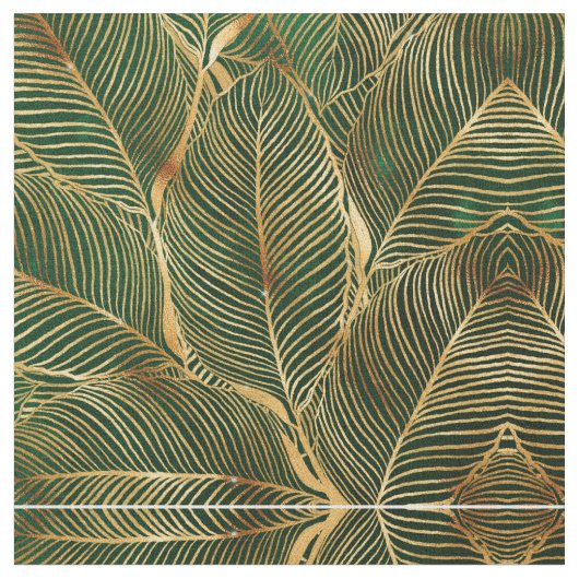 Gold Leaves Forest Green Elegant Pattern Stof (Close Up)