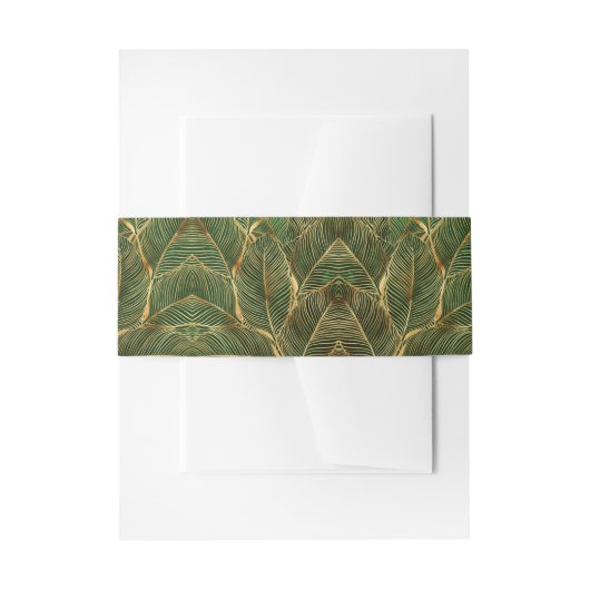 Gold Leaves Forest Green Elegant Pattern Uitnodigingen Wikkel (Voorkant Voorbeeld)