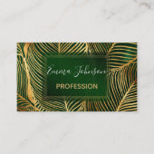 Gold Leaves Forest Green Elegant Pattern Visitekaartje (Voorkant)
