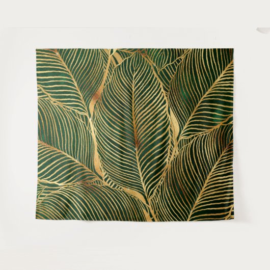 Gold Leaves Forest Green Elegant Pattern Wandkleed (Voorkant (horizontaal))