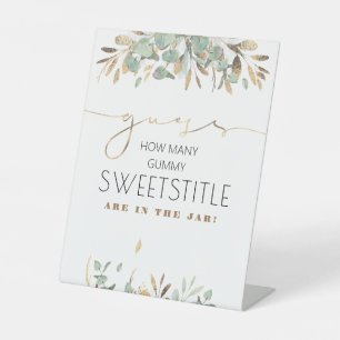 Gold Leaves Greenery Baby shower raden hoeveel Reclamebord Met Voetstuk