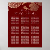 Gold Leaves Herfst Burgundy Wedding Seating Chart Poster (Voorkant)