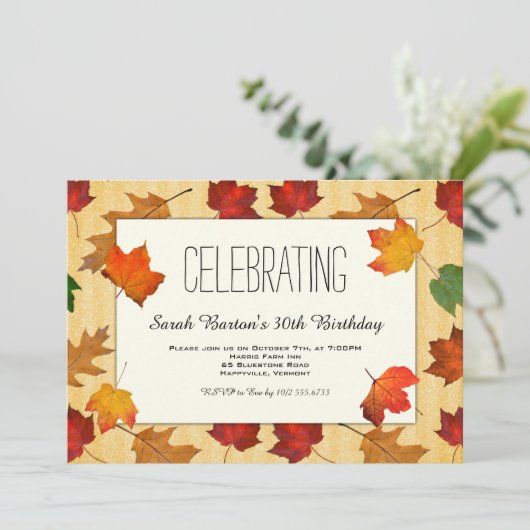 Gold Leaves Herfst Party Uitnodiging (Staand voorkant)