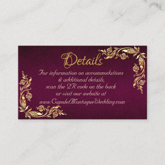 Gold Leaves Lijst op Dark Paarse, QR-code Informatiekaartje (Voorkant)
