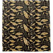 Gold Leaves met zwarte achtergrond Douchegordijn (Voorkant)
