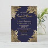 Gold Leaves op Navy Blue Bridal Shower Uitnodiging (Staand voorkant)