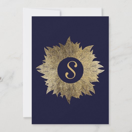 Gold Leaves op Navy Blue Bridal Shower Uitnodiging (Achterkant)