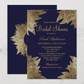 Gold Leaves op Navy Blue Bridal Shower Uitnodiging (Voorkant / Achterkant)
