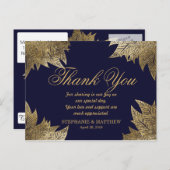 Gold Leaves op Navy Blue Dank u Briefkaarten (Voorkant / Achterkant)