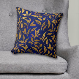 Gold Leaves op Royal Blue Glow Sierkussen
