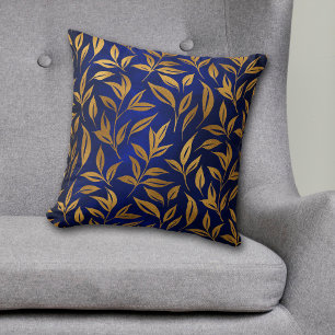 Gold Leaves op Royal Blue Glow Sierkussen
