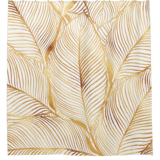 Gold Leaves White Elegant Pattern Douchegordijn (Voorkant)