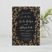 Gold led Floral Black Wedding Kaart (Staand voorkant)