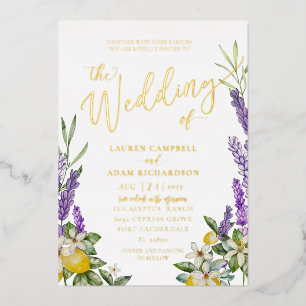 Gold Lemon & Lavender Foliage Wedding Uitnodiging