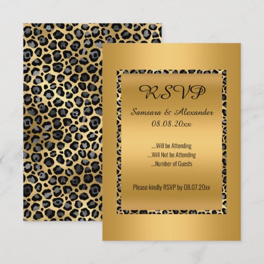 Gold Leopard All Occassion RSVP Invitation Kaart (Voorkant / Achterkant)