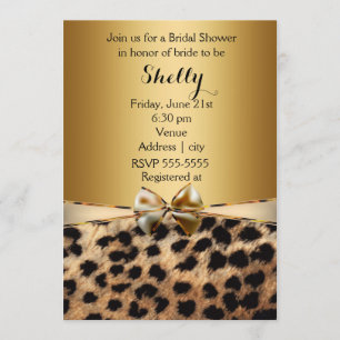 Gold Leopard Cheetah Print Bow Party Uitnodiging
