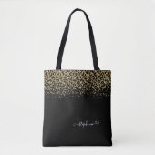 Gold Leopard Glitter Monogram Black Draagtas (Voorkant)