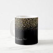 Gold Leopard Glitter Monogram Black Koffiemok (Voorkant links)