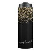 Gold Leopard Glitter Monogram Black Thermosbeker (Voorkant)