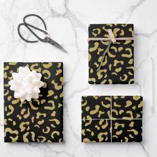 Gold Leopard, Gold Glitter, Leopard Pattern Inpakpapier Vel