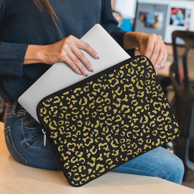 Gold Leopard, Gold Glitter, Leopard Pattern Laptop Sleeve (Creator heeft geüpload)