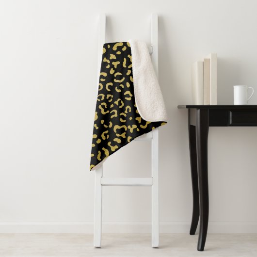 Gold Leopard, Gold Glitter, Leopard Pattern Sherpa Deken (In situ)