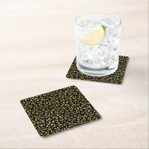Gold Leopard, Gold Glitter, Leopard Pattern Vierkante Kartonnen Onderzetter