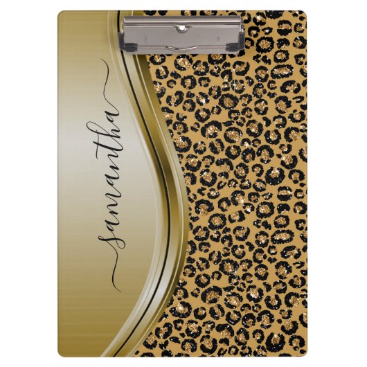 Gold Leopard Handgeschreven naam Metaal Monogram Klembord (Voorkant)