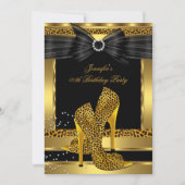 Gold Leopard High Hiel Shoe Black Birthday Kaart (Voorkant)